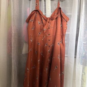 Women's Rust Dress with Bow Detail Giraffe Print